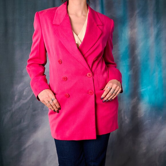 Vintage Ellen Tracy for Linda Allard 80's Hot Pink 100% Silk Blazer Jacket Size - Picture 9 of 12